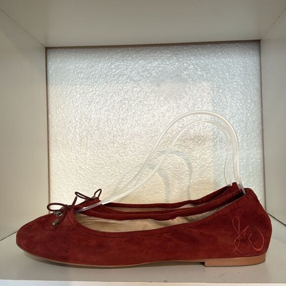 Sam Edelman Felicia Leather Suede Bow Round Toe Burnt Orange Ballet Flat Shoes - Picture 2 of 14